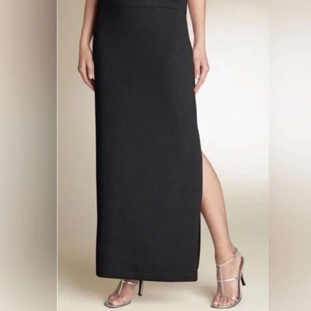 Like New St. John Santana Knit Elegant Black with Silver Maxi Skirt Side Slit, 4